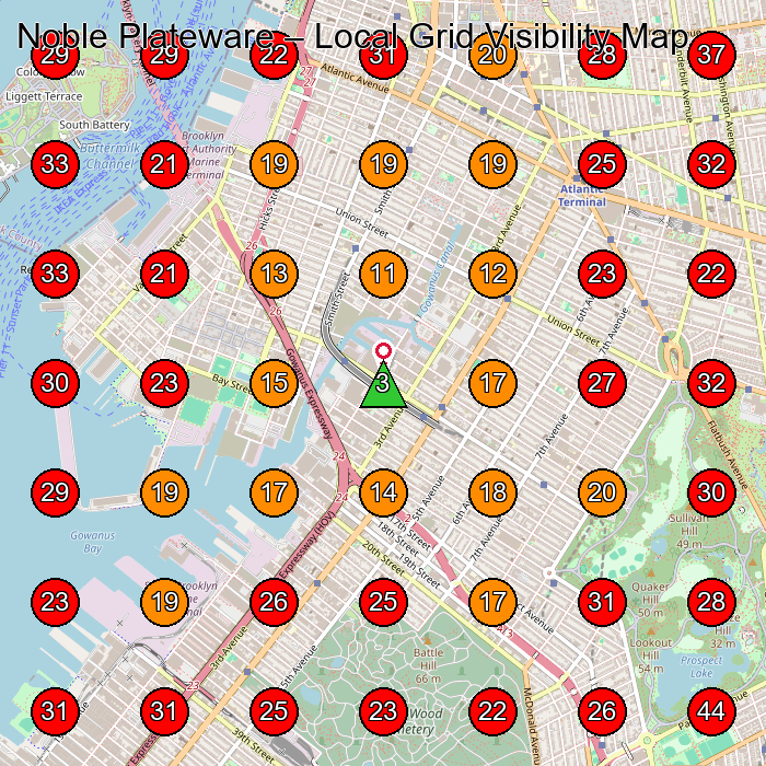Noble Plateware GeoGrid visibility map for Pottery Classes in Brooklyn